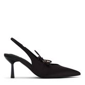 Zwarte satijnen slingbacks met veters