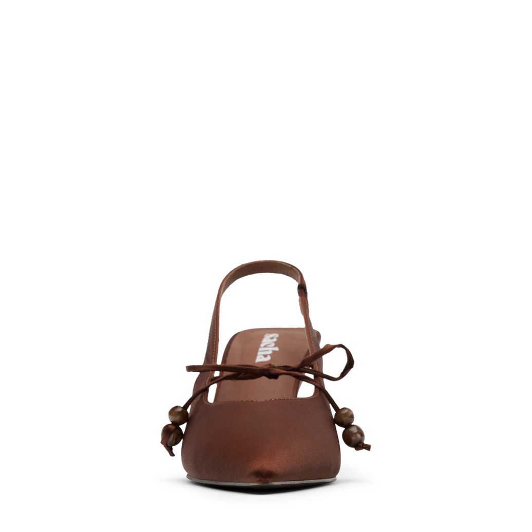 Bruine satijnen slingbacks