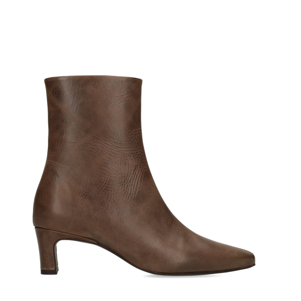 Braune Lederstiefeletten mit Absatz