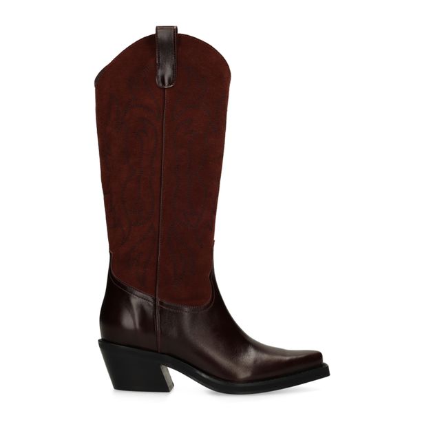 Bordeaux leren cowboylaarzen suède details