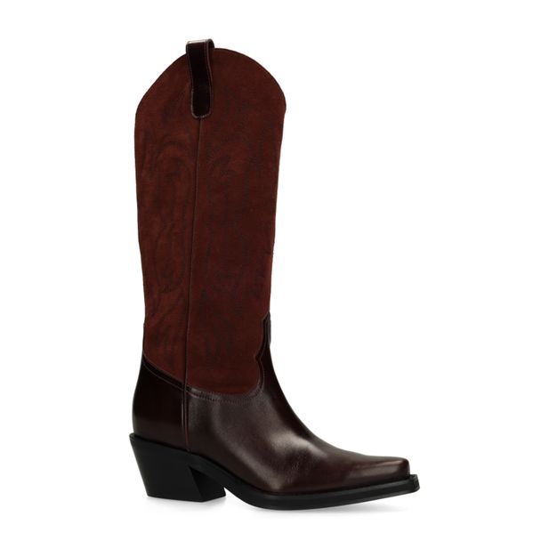 Bordeaux leren cowboylaarzen suède details