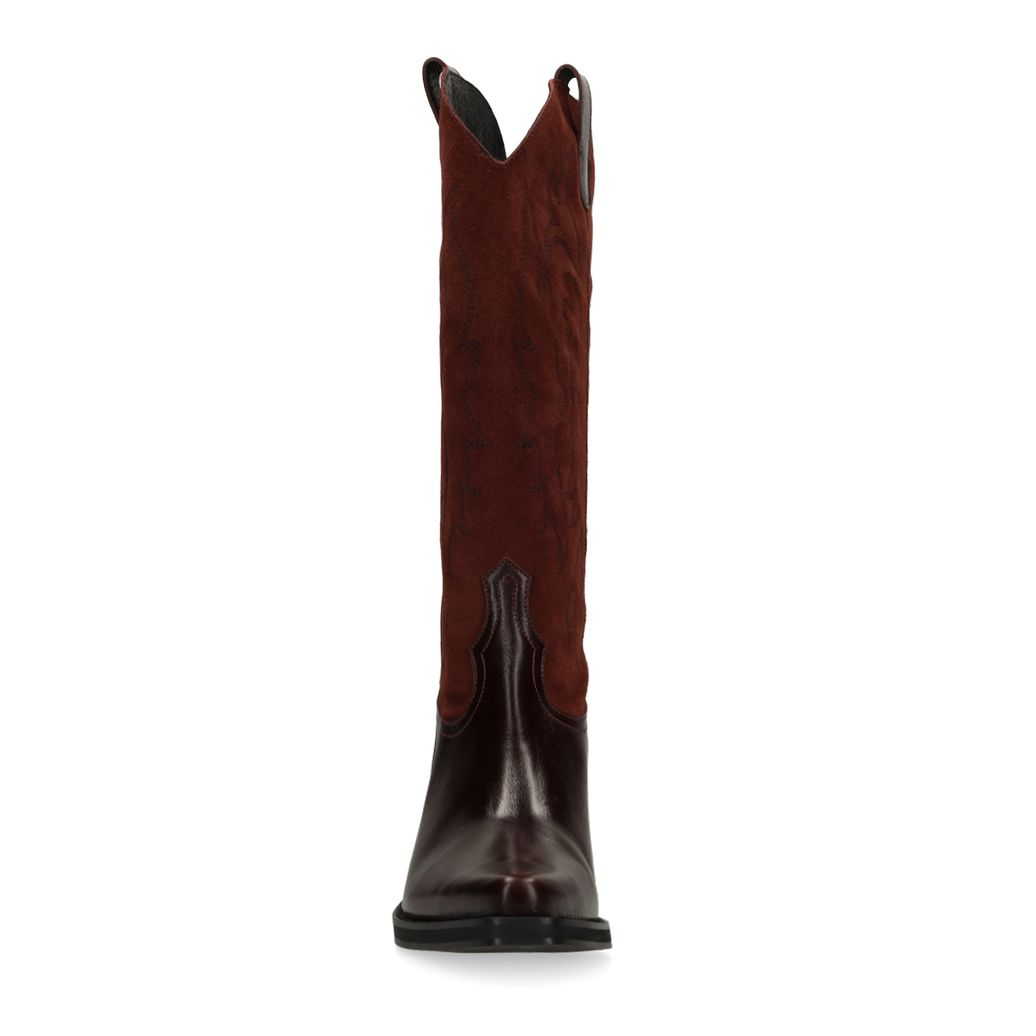 Bordeauxrote Cowboystiefel aus Leder mit Veloursleder-Details