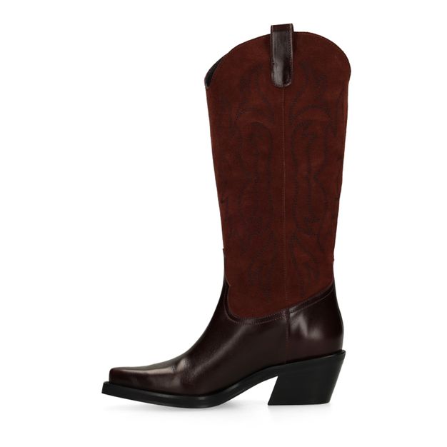 Bordeaux leren cowboylaarzen suède details