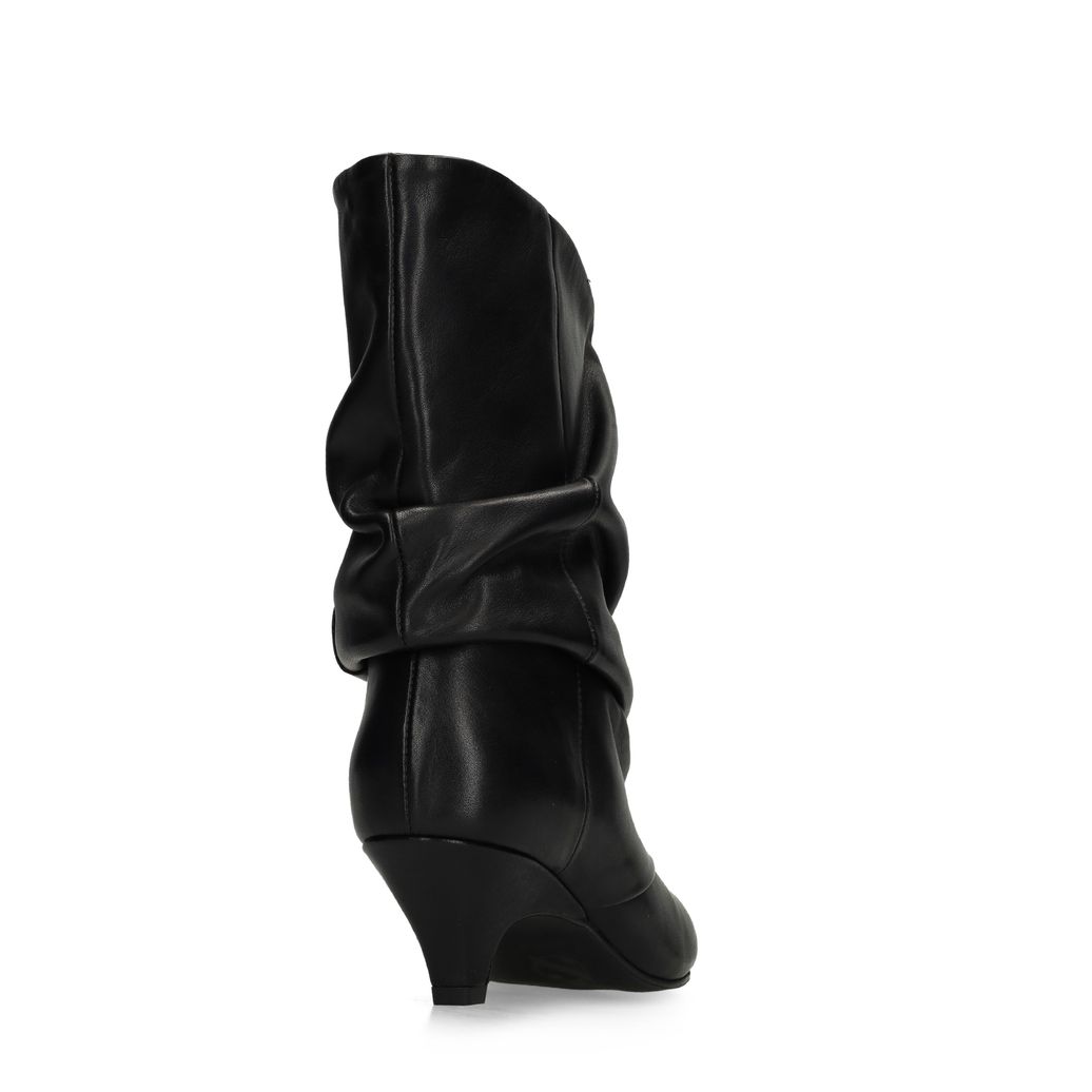 Schwarze Lederstiefeletten mit Absatz