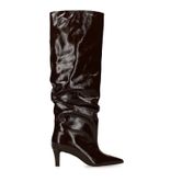 Bottes hautes en cuir verni marron foncé