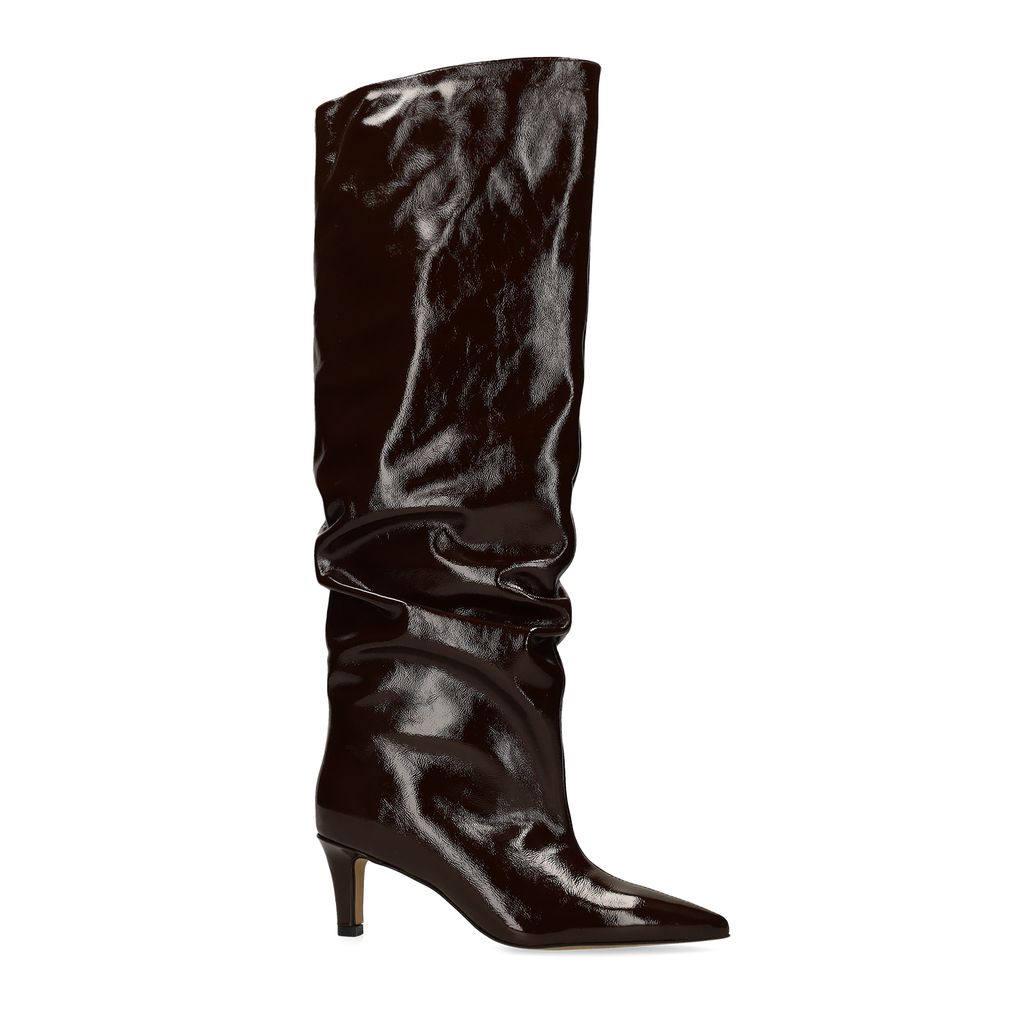 Bottes hautes en cuir verni marron foncé