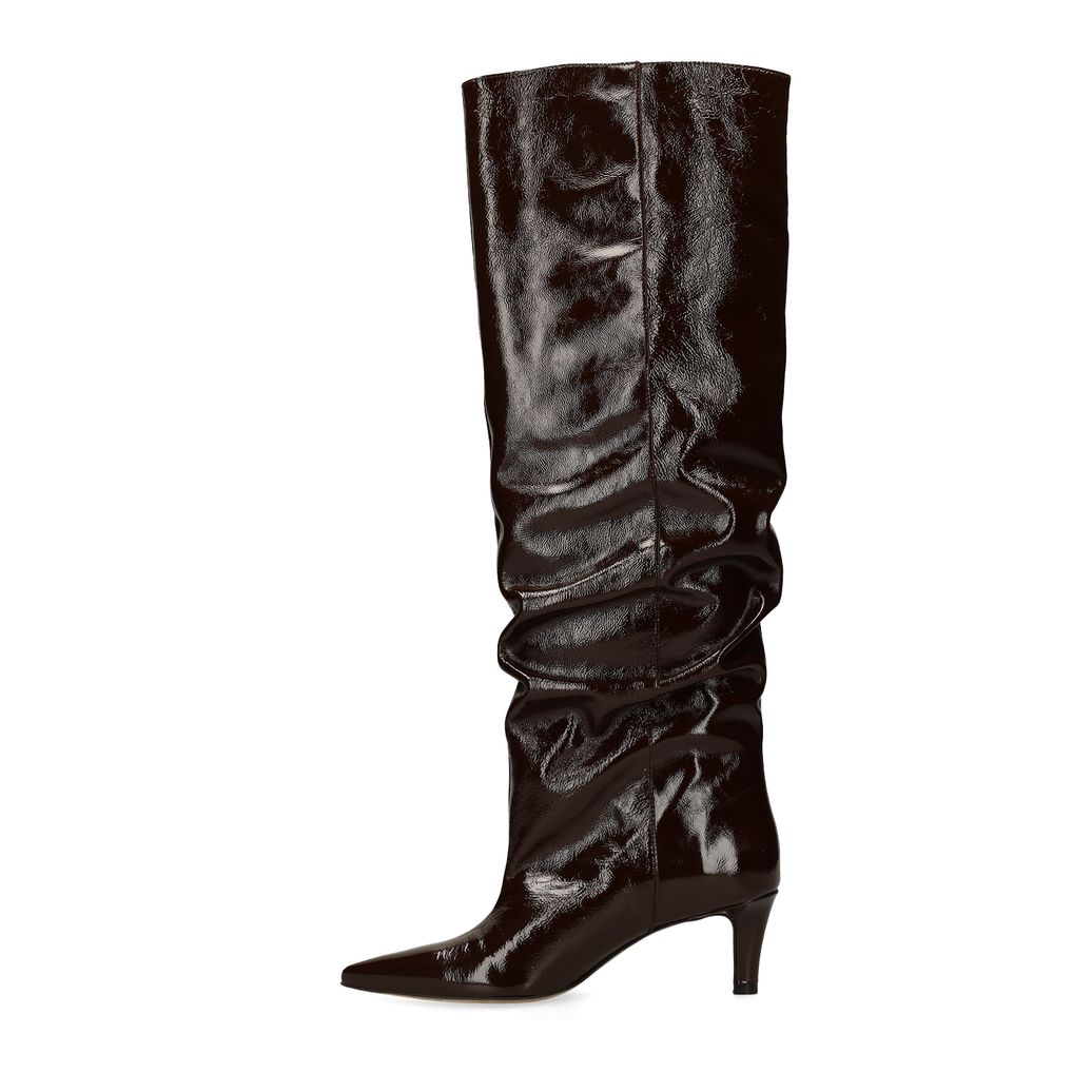 Bottes hautes en cuir verni marron foncé