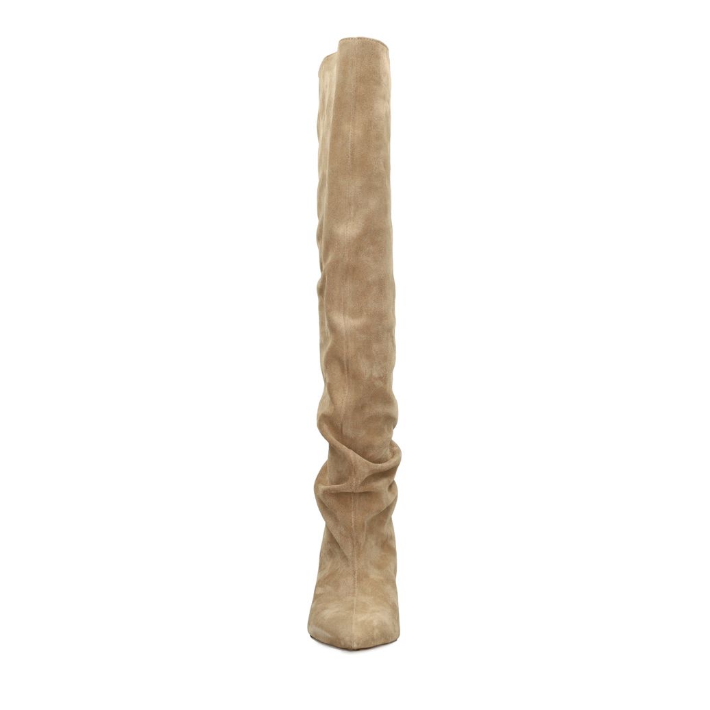 Beigefarbene Veloursleder-Stiefel