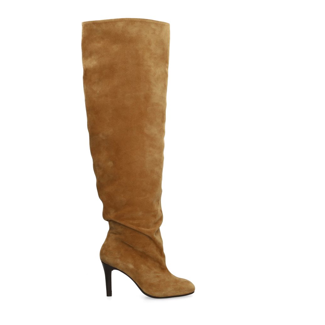 Bottes hautes à talon en daim - beige