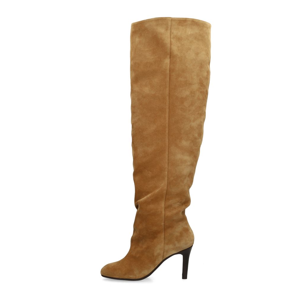 Bottes hautes à talon en daim - beige