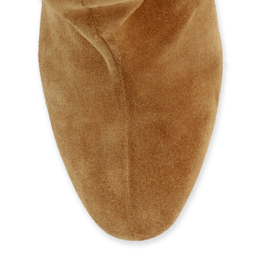 Beigefarbene Veloursleder-Stiefel mit Absatz
