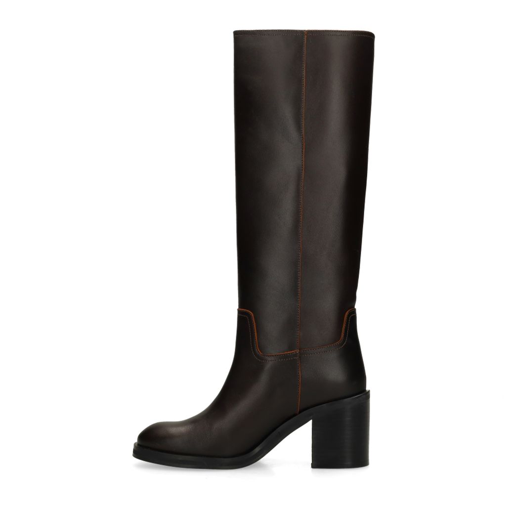 Bottes hautes en cuir noir à talon