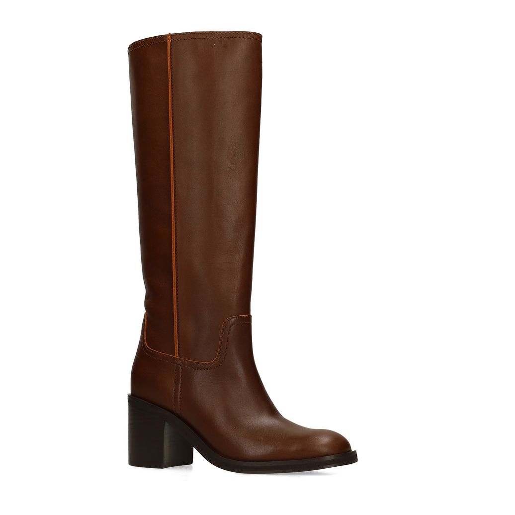 Bottes hautes en cuir marron à talon