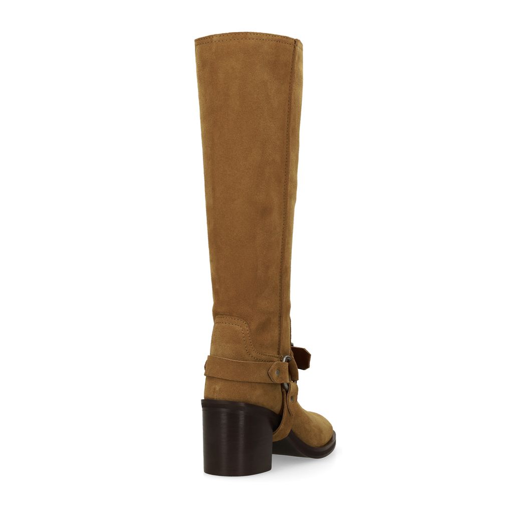 Beigefarbene Biker Boots aus Veloursleder mit Schnalle