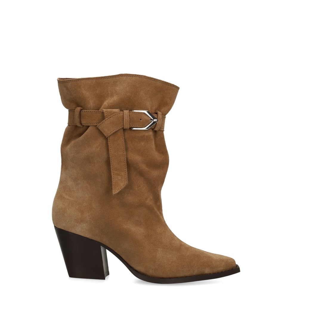 Beige suède enkellaarsjes