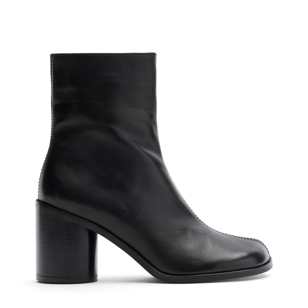 Bottines en cuir avec bout carré - noir