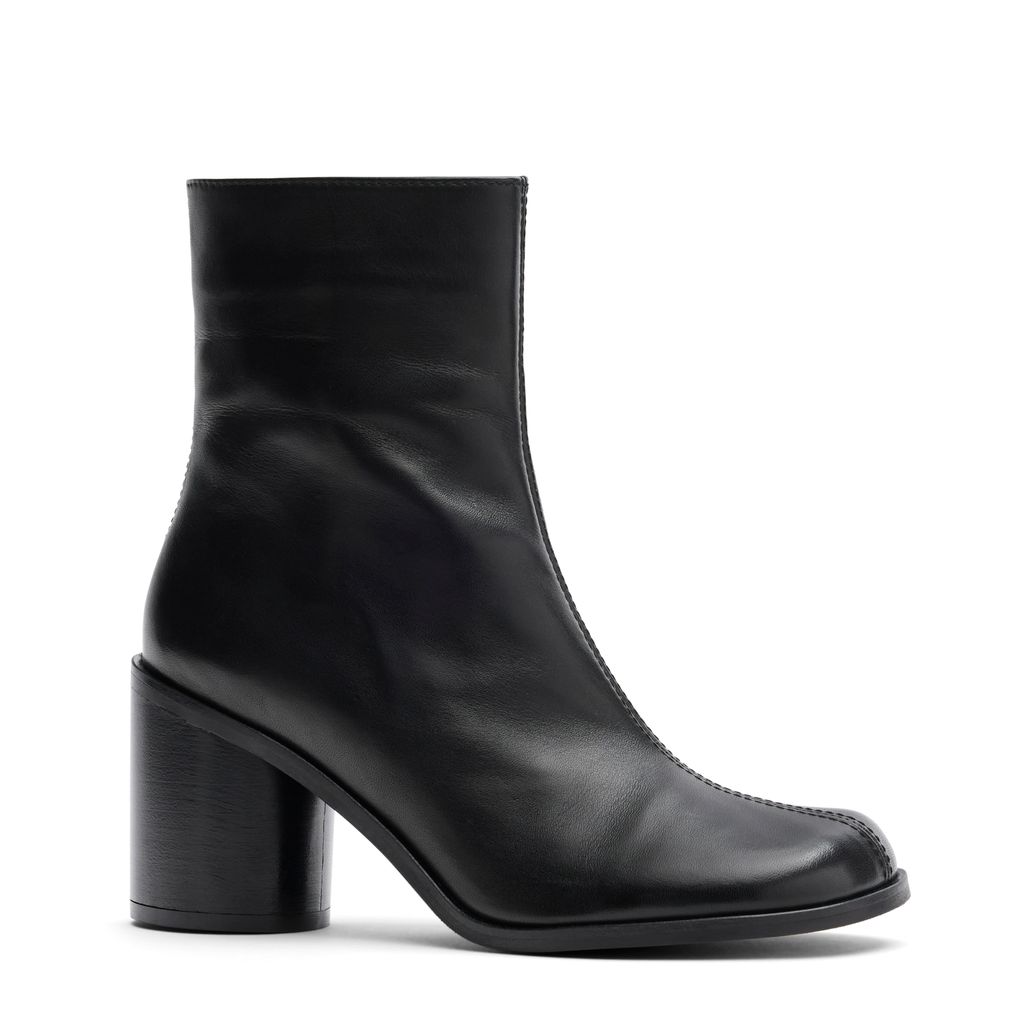Bottines en cuir avec bout carré - noir