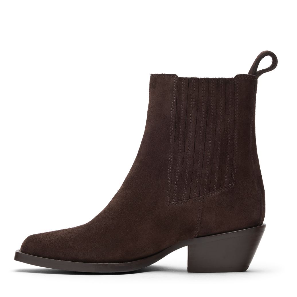 Dunkelbraune Cowboystiefeletten aus Veloursleder