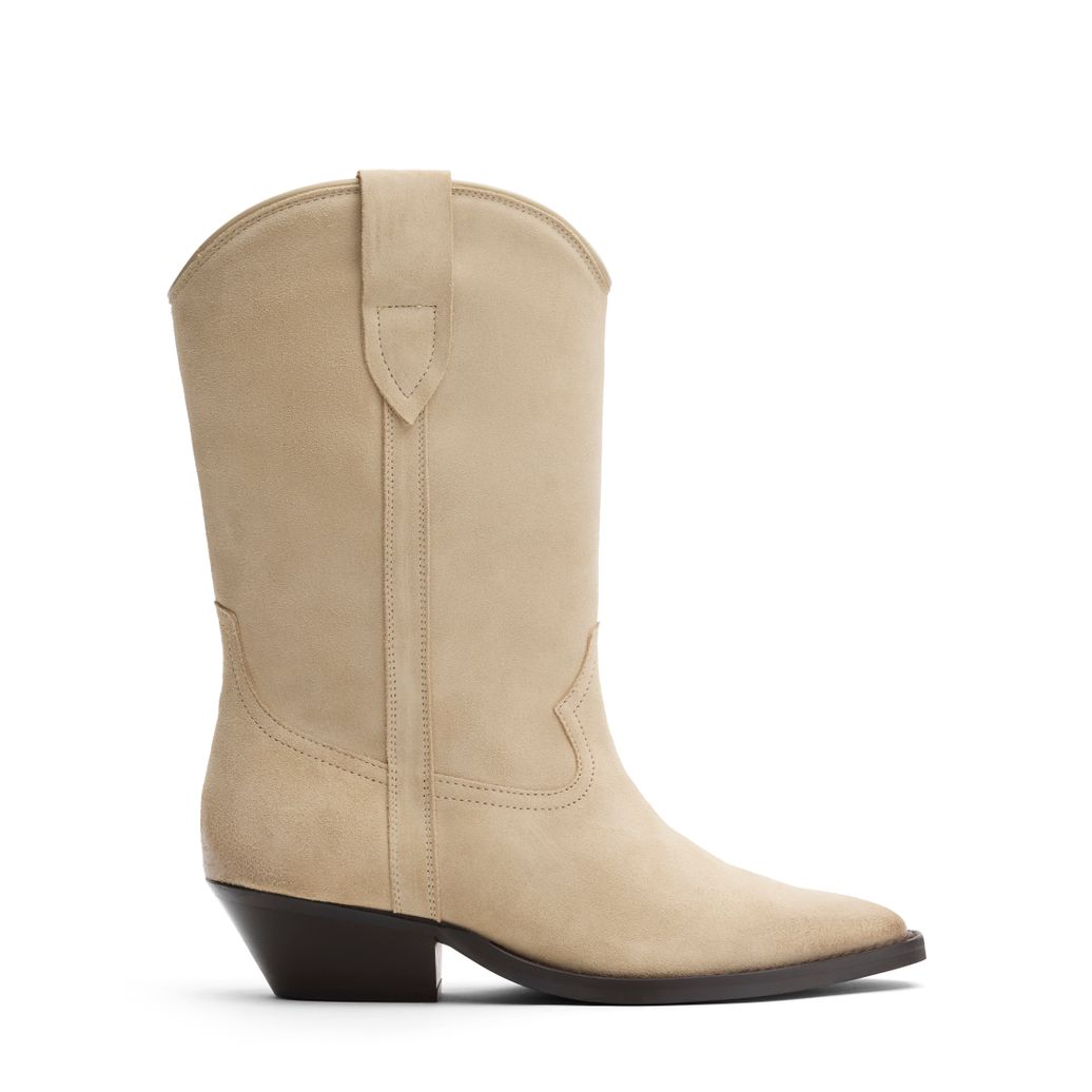Beigefarbene Cowboystiefeletten