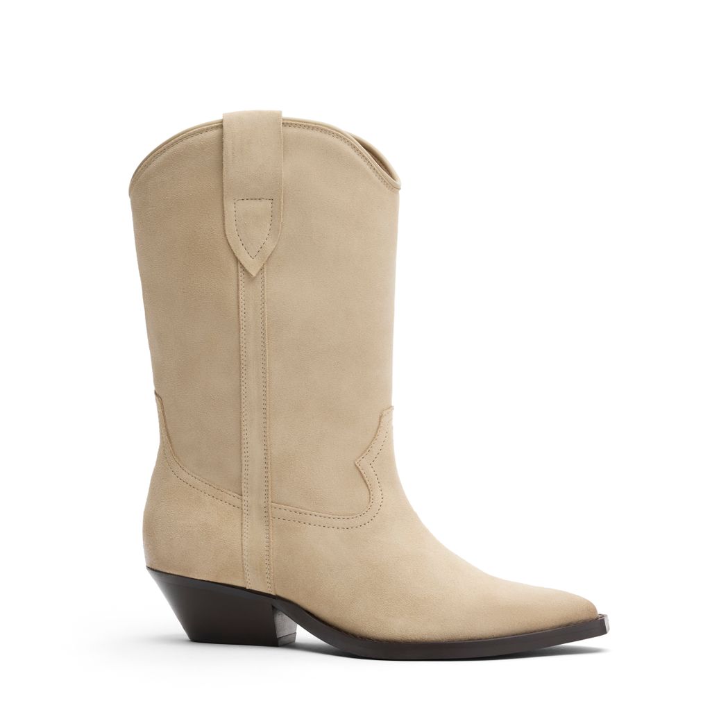 Beigefarbene Cowboystiefeletten