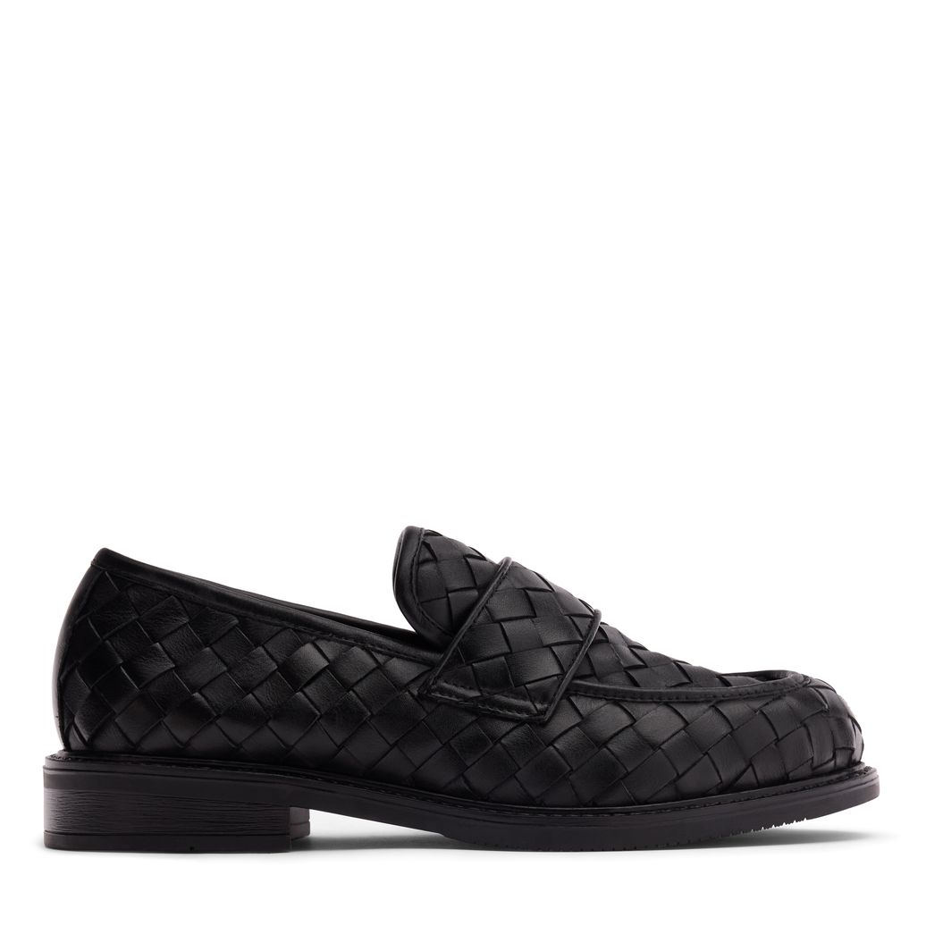 Zwarte leren gevlochten loafers