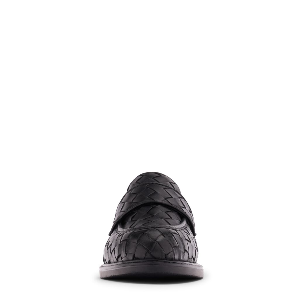 Zwarte leren gevlochten loafers