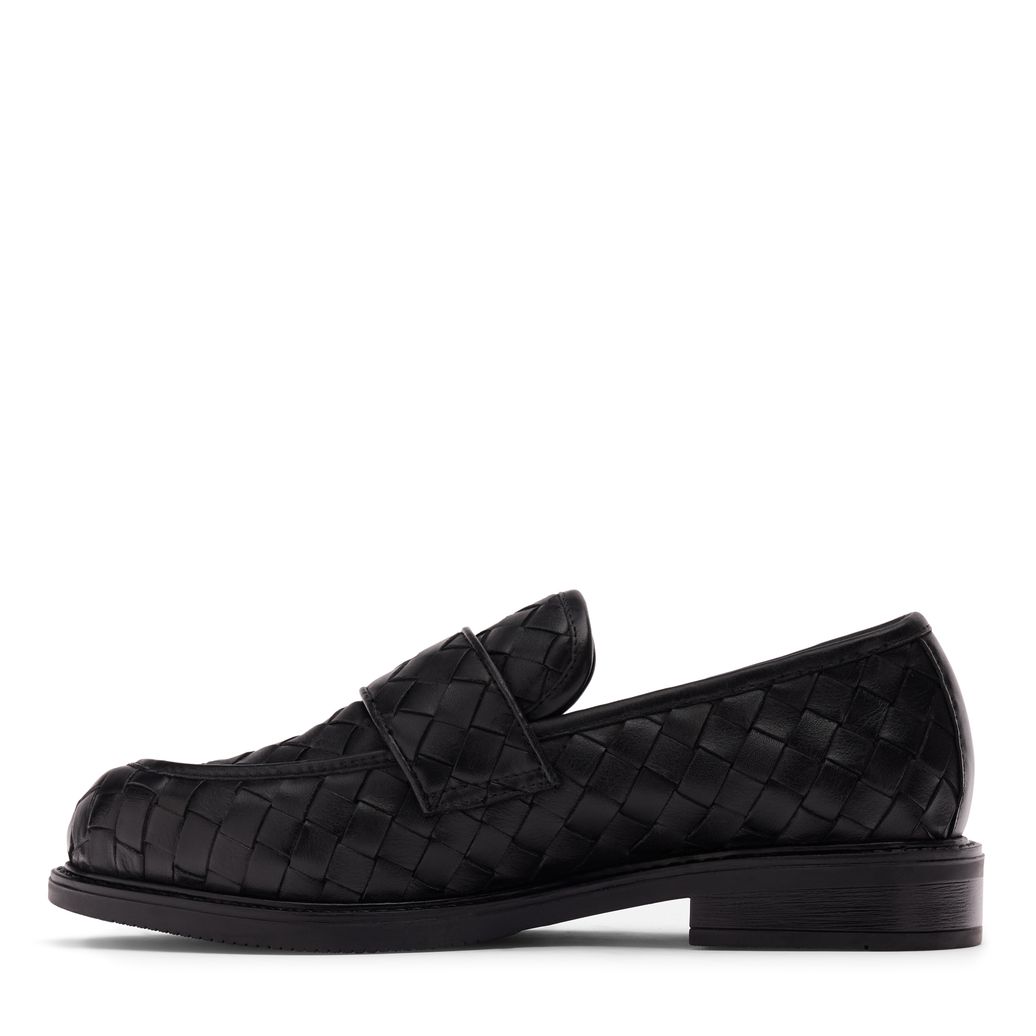 Schwarze Leder-Loafer in Flecht-Optik