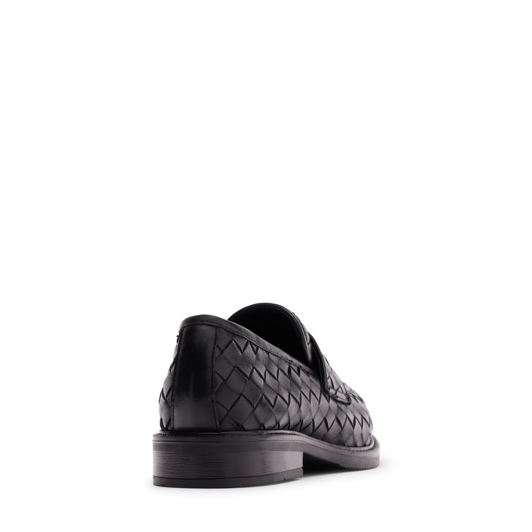 Schwarze Leder-Loafer in Flecht-Optik