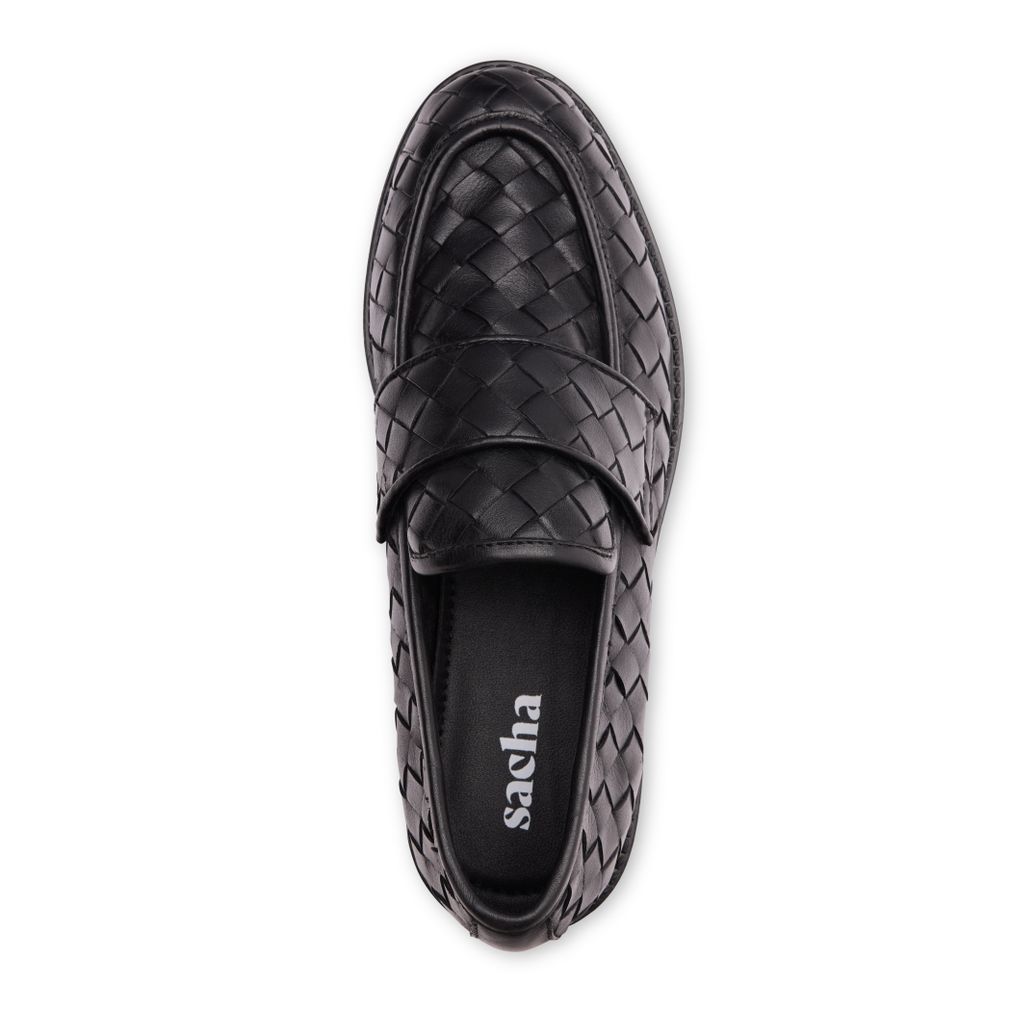 Zwarte leren gevlochten loafers