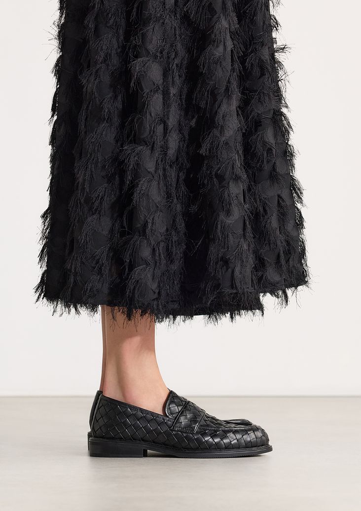 Schwarze Leder-Loafer in Flecht-Optik