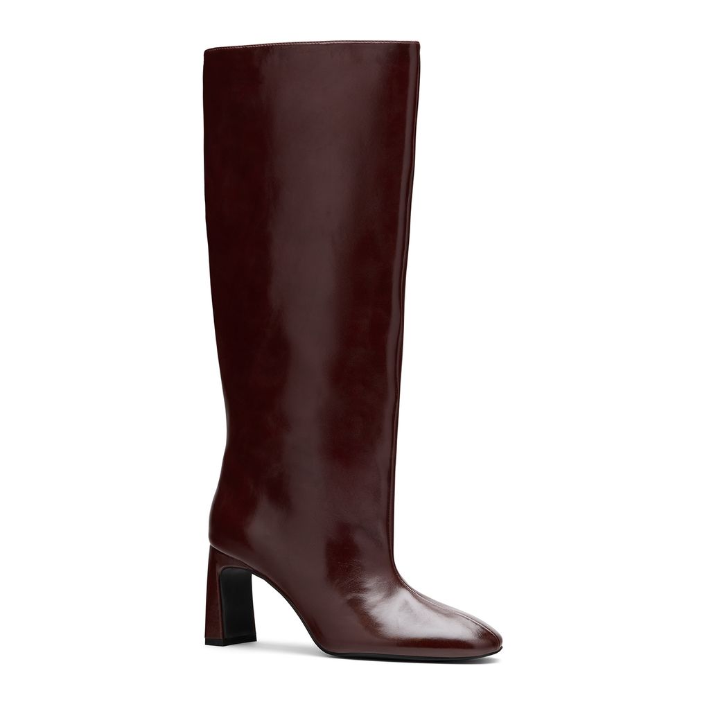 Burgundy leren hoge laarzen met hak