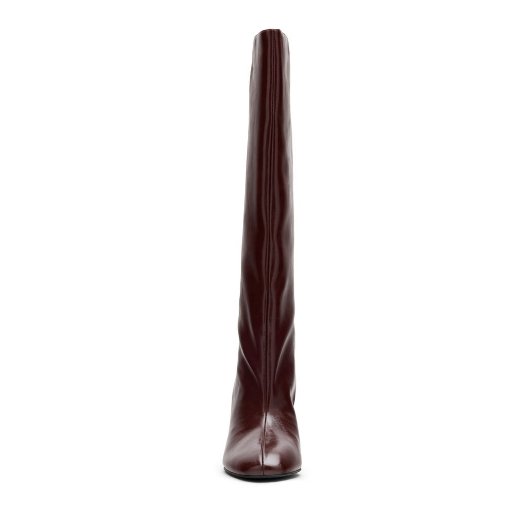 Burgundy leren hoge laarzen met hak