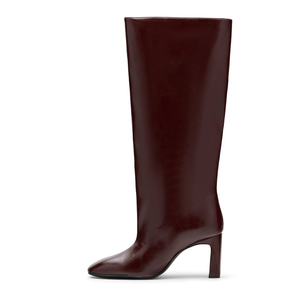 Burgundy leren hoge laarzen met hak