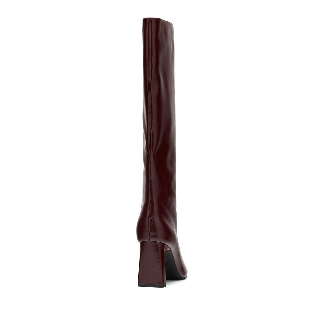 Burgundy leren hoge laarzen met hak