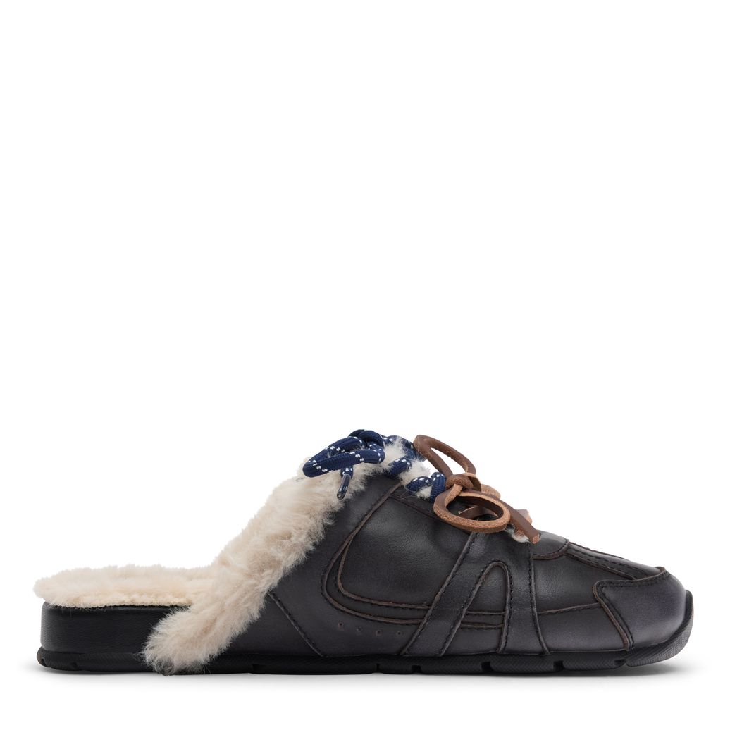 Basket mules aspect délavé avec fausse fourrure - gris