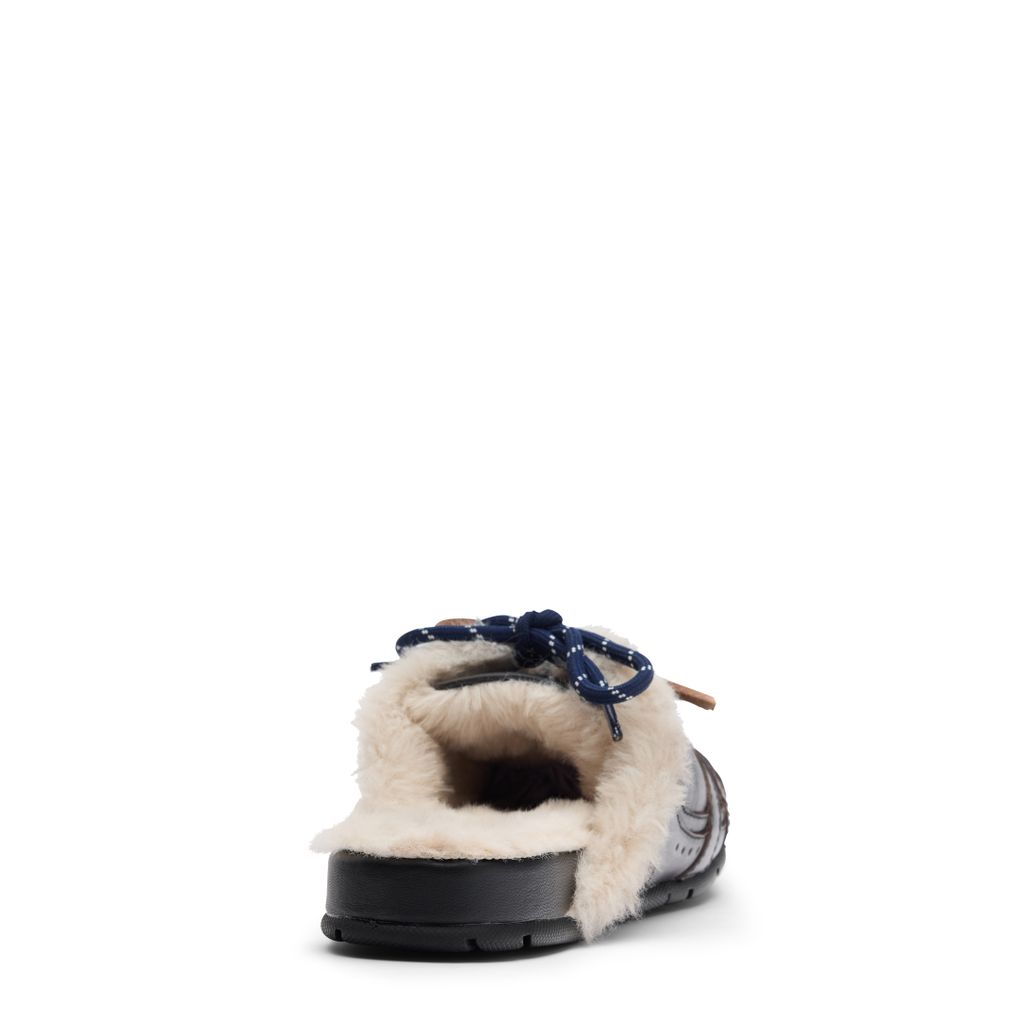 Basket mules aspect délavé avec fausse fourrure - gris