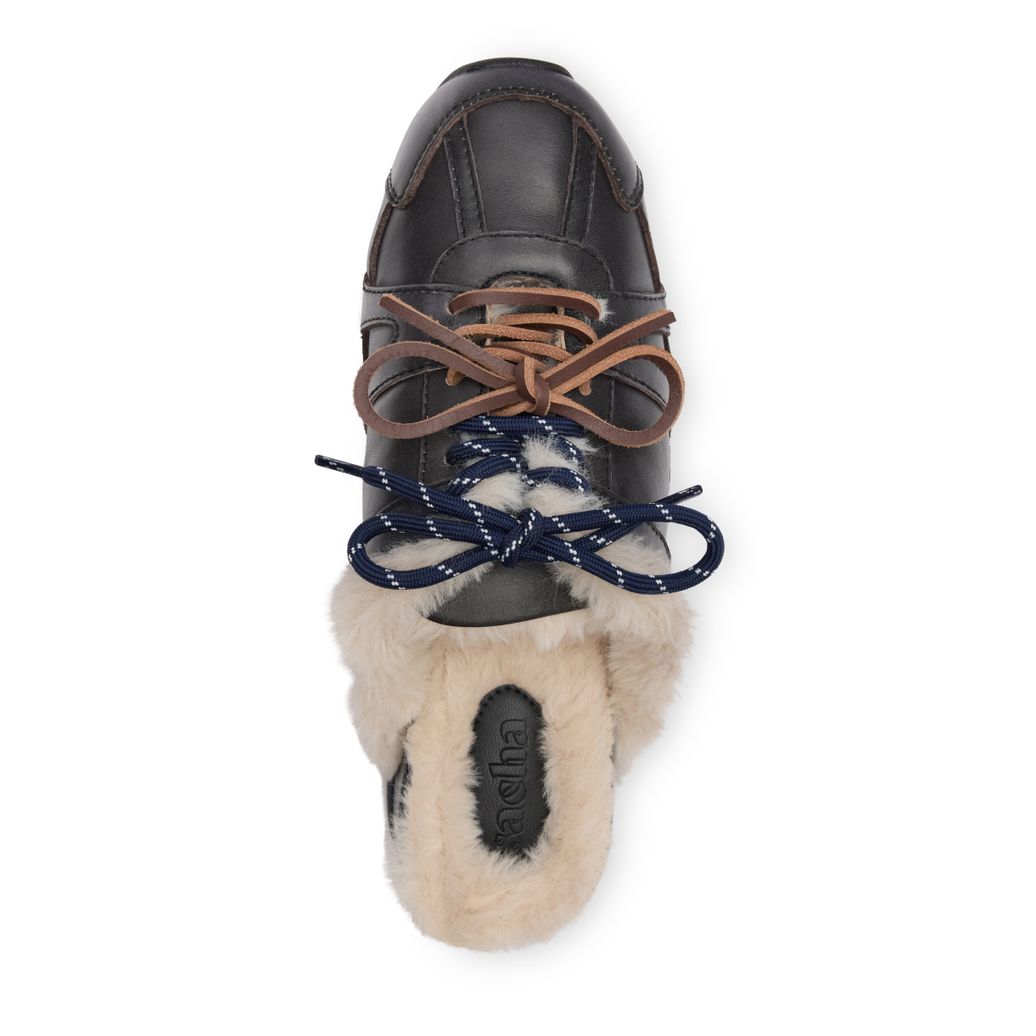 Greywashed faux fur sneaker muiltjes