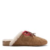 Beigefarbene Sneaker-Mules aus Veloursleder mit Kunstfellfutter