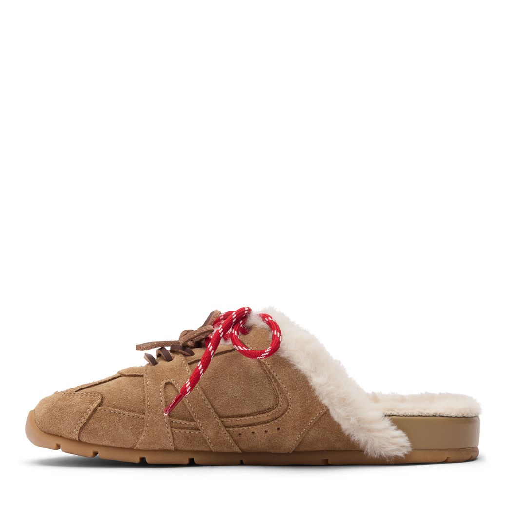 Beige suède faux fur sneaker muiltjes