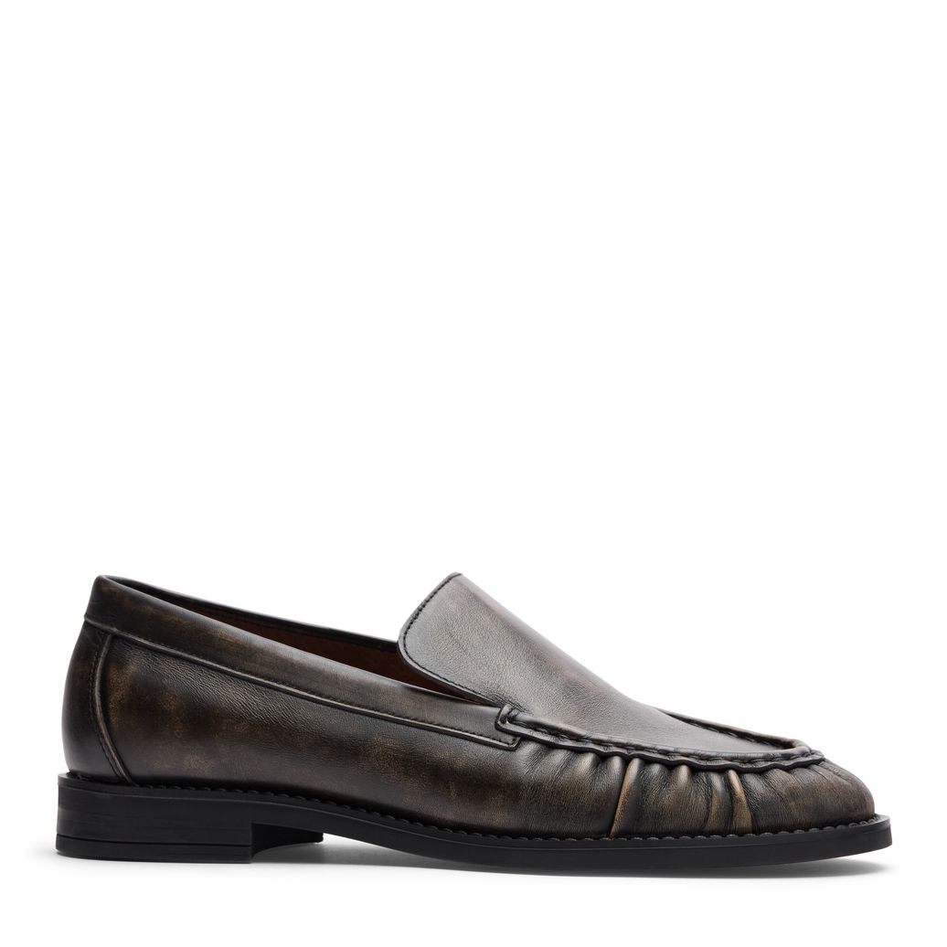 Greywashed Leder-Loafer mit Knautsch-Details