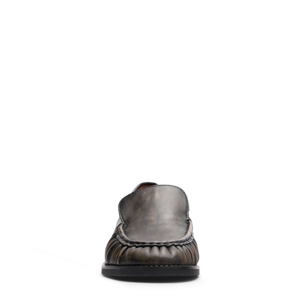 Mocassins en cuir aspect délavé avec effet plissé - gris