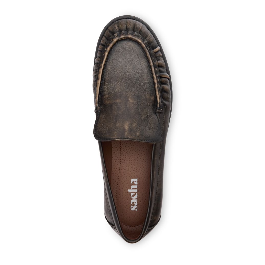 Greywashed Leder-Loafer mit Knautsch-Details