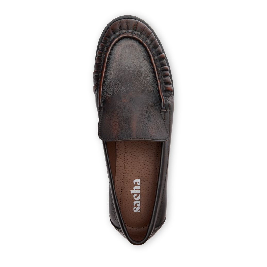Brownwashed leren loafers met rimpel design