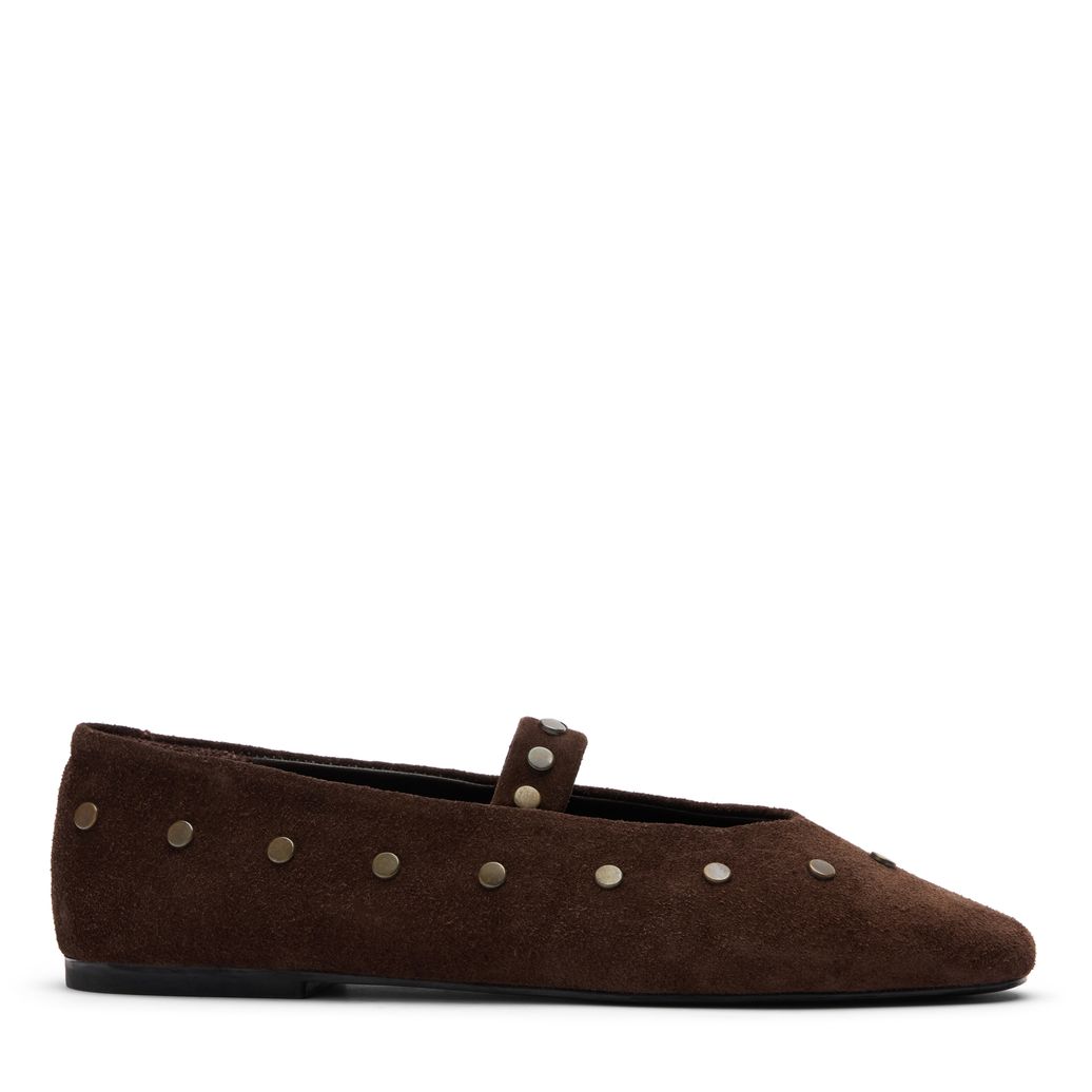 Donkerbruine suède ballerina's met goudkleurige studs