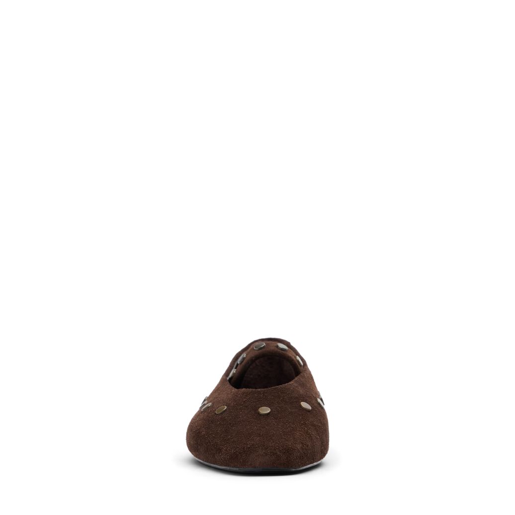 Dunkelbraune Veloursleder-Ballerinas mit goldfarbenen Studs