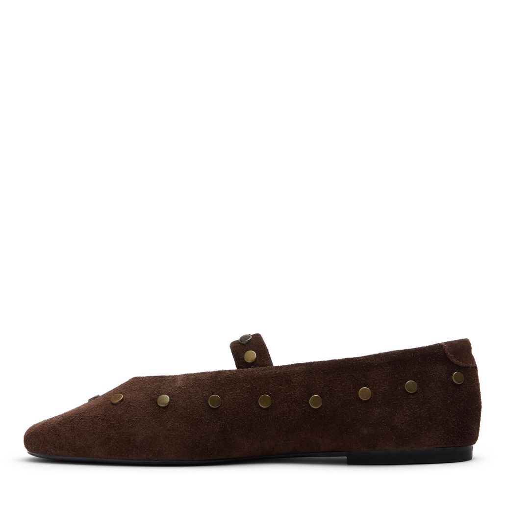 Ballerines en daim marron foncé à studs dorés
