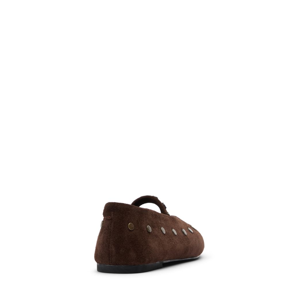 Ballerines en daim marron foncé à studs dorés