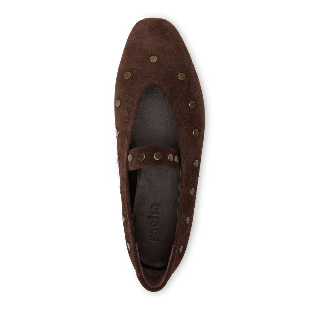Ballerines en daim marron foncé à studs dorés