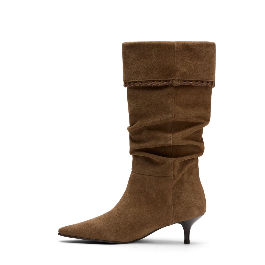 Braune Veloursleder-Stiefel mit Absatz