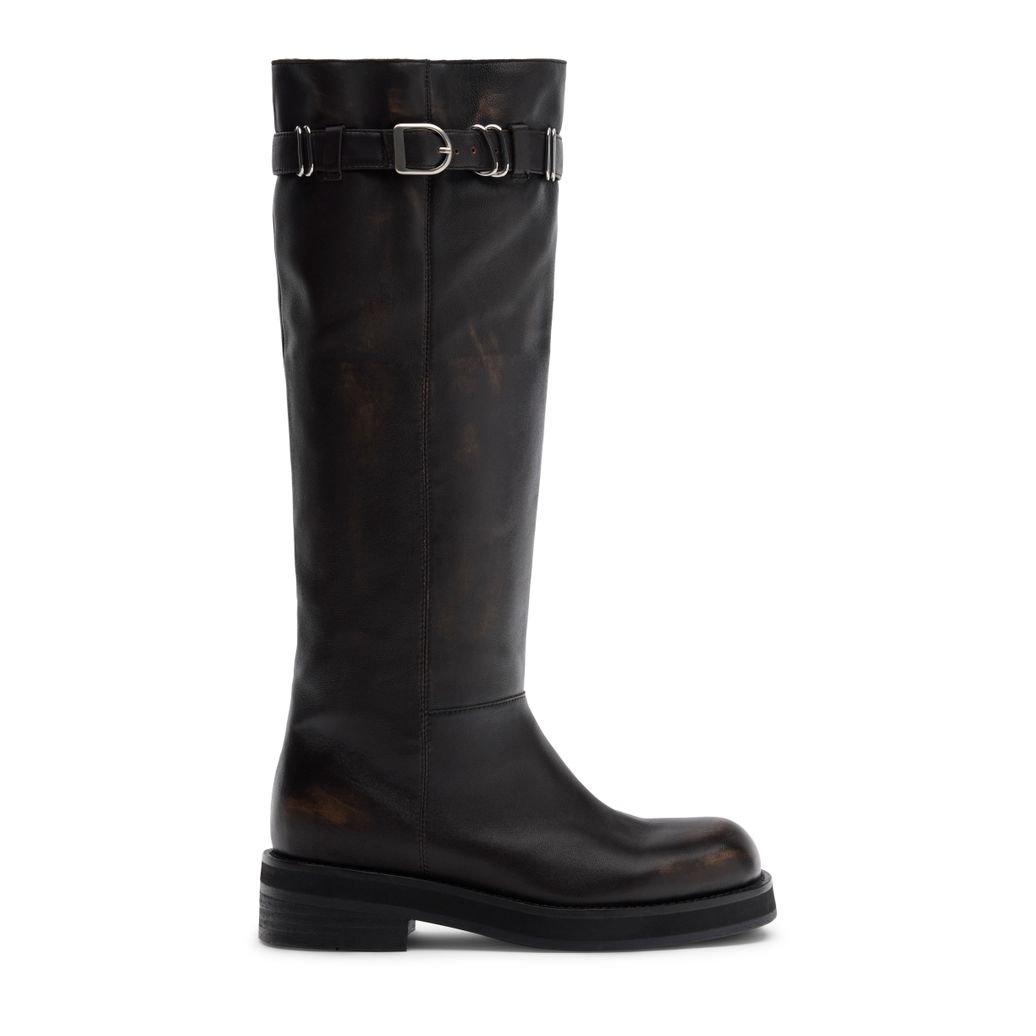 Brown Washed Leder-Biker-Boots mit Schnallen